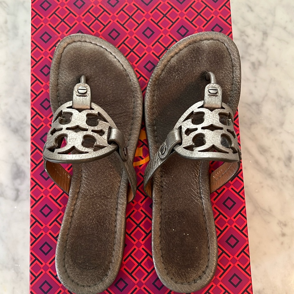 Tory Burch Miller pewter leather sandals